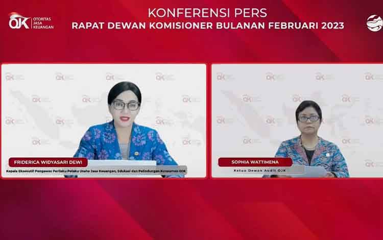 Konferensi pers hasil Rapat Dewan Komisioner atau RDK Bulanan Februari OJK pada Senin, 27 Februari 2023.(FOTO: TESTI PRISCILLA)