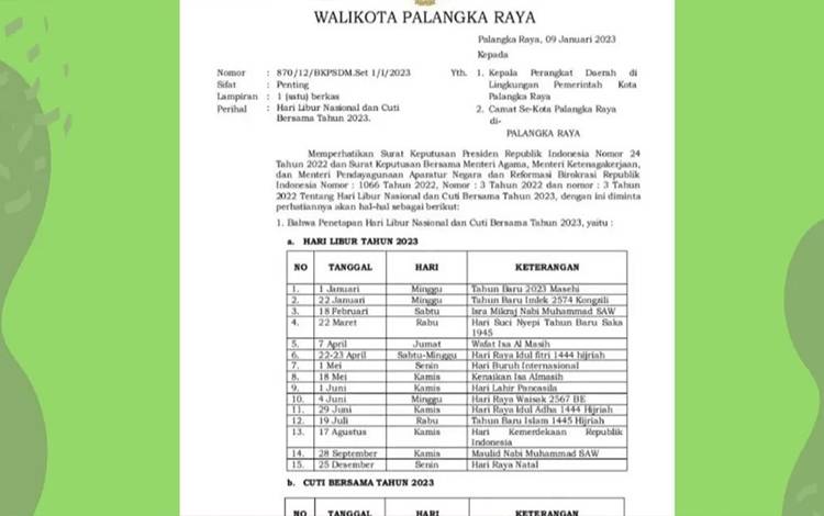 Ini Jadwal Libur Sekolah Awal Puasa dan Lebaran di Palangka Raya