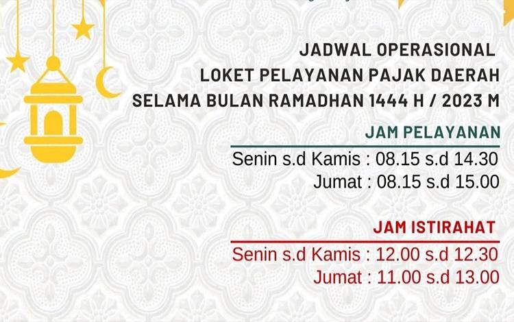 BPPRD Palangka Raya Ubah Jam Pelayanan Pajak Selama Ramadan