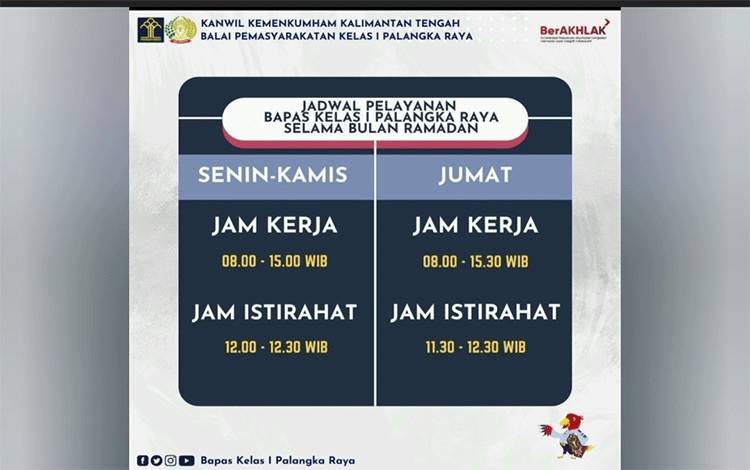 Pengumuman Jam Kerja Bapas Kelas I Palangka Raya (FOTO : BAPAS PALANGKA RAYA)