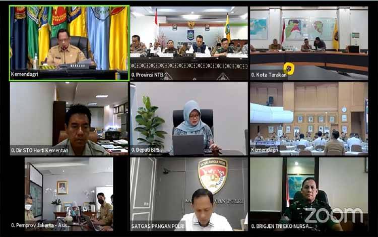 Mendagri Tito Karnavian saat memimpin Rakor Pengendalian Inflasi secara virtual melalui zoom meeting, Senin, 27 Maret 2023. (FOTO: IST)