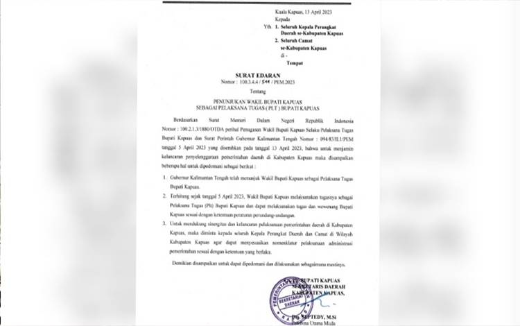 Plt Bupati Kapuas Telah Ditunjuk, Kepala Perangkat Daerah dan Camat Diharapkan Bersinergi