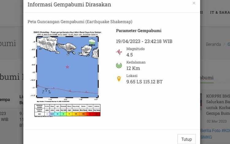 Gempa Magnitudo 4,5 Guncang Kuta Selatan