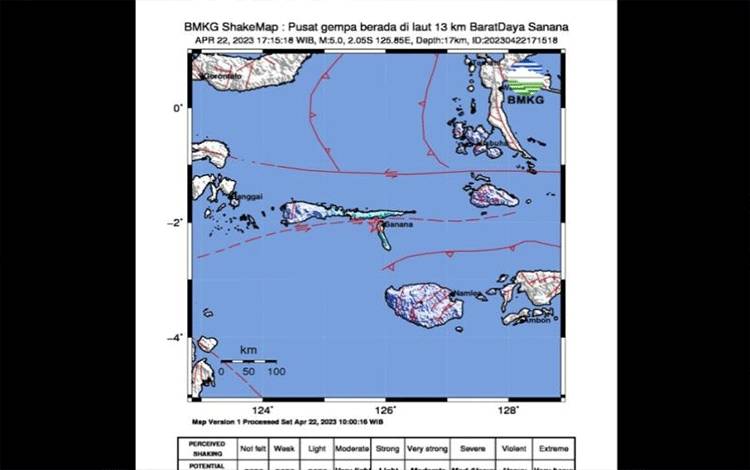 Gempa M 5,0 Guncang Wilayah Pantai Barat Laut Kepulauan Sula Malut