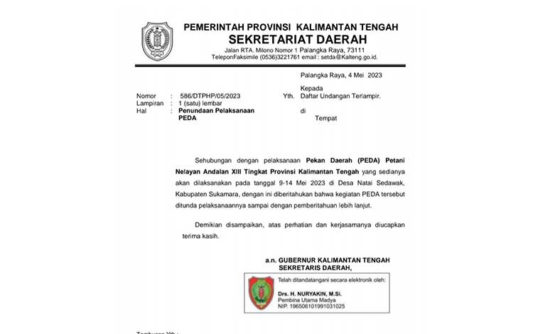 Pelaksanaan PEDA KTNA XIII Provinsi Kalteng Ditunda?