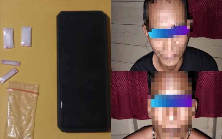 Dua pelaku kasus sabu dan barang bukti diamankan di Polsek Timpah. (FOTO: IST)