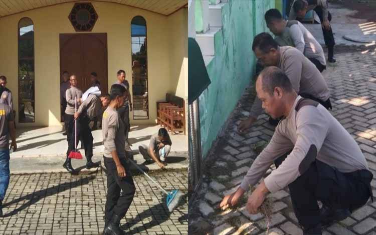Sambut HUT ke-77 Bhayangkara, Polres Kapuas Baksos Bersihkan Rumah Ibadah