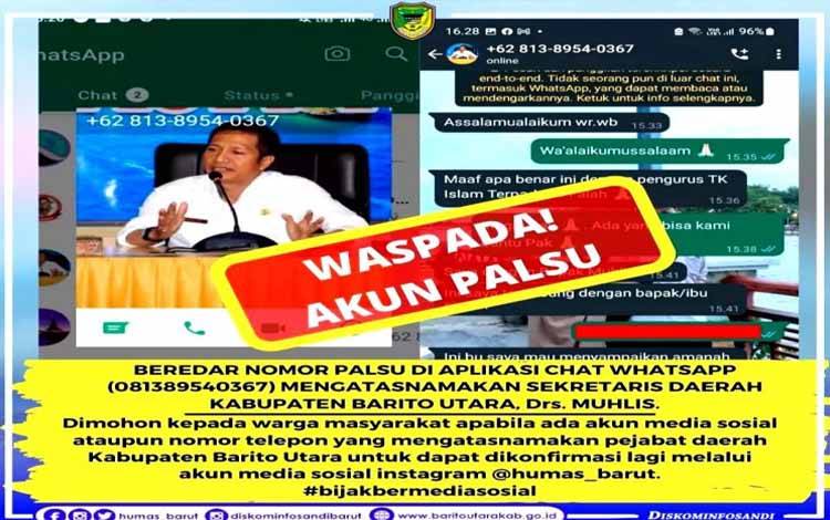 Beredar Akun Palsu Mengatasnamakan Sekda Barito Utara di WhatsApp