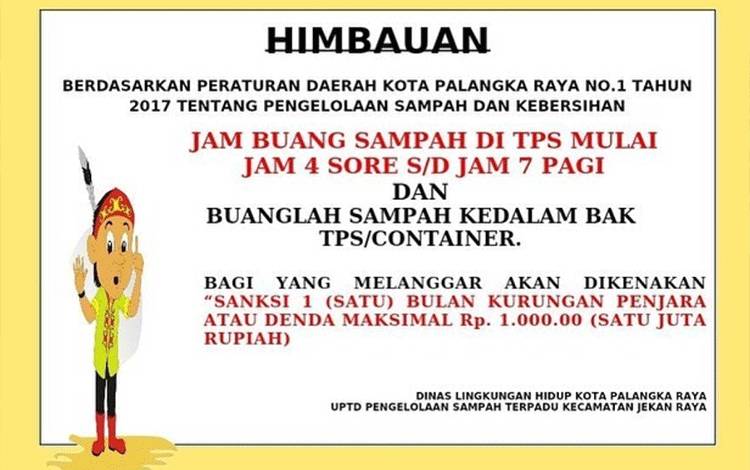 Pemko Palangka Raya Imbau Masyarakat Buang Sampah Sesuai Waktu yang Ditentukan