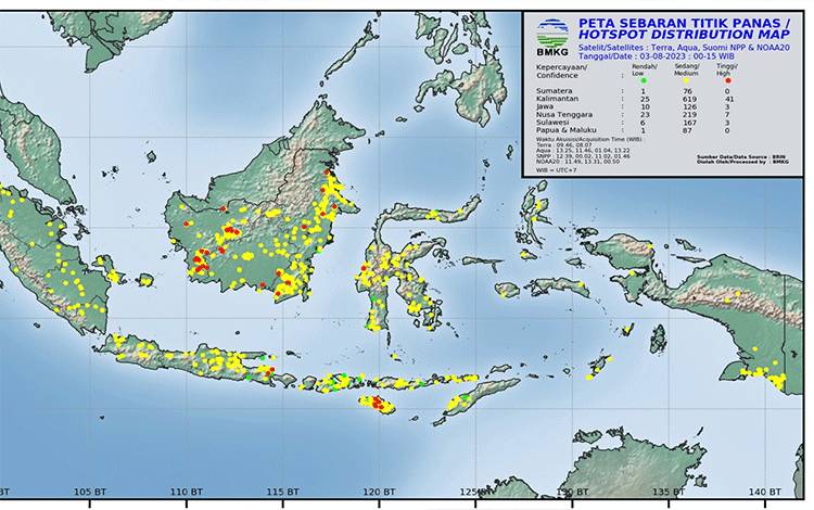 Sebaran Hotspot di Indonesia (Foto : Stasiun Meteorologi Kelas I Tjilik Riwut Kota Palangka Raya)