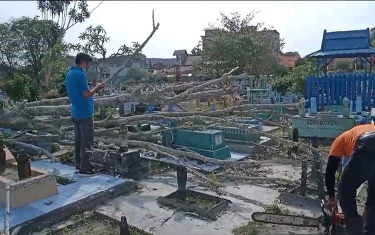 Pohon Tumbang Timpa TPU Muslim SKIP, Sejumlah Batu Nisan Rusak