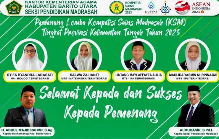 4 Siswa MTsN dan MAN Barito Utara Wakili Kalteng Ikuti KSM Tingkat Nasional di Kendari?