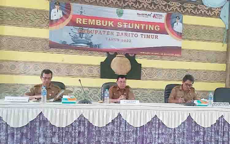 Kegiatan Rembuk Stunting Barito Timur Tahun 2023 di Aula Bappelitbangda, Senin, 28 Agustus 2023. (FOTO: KOMINFOSANTIK BARTIM)
