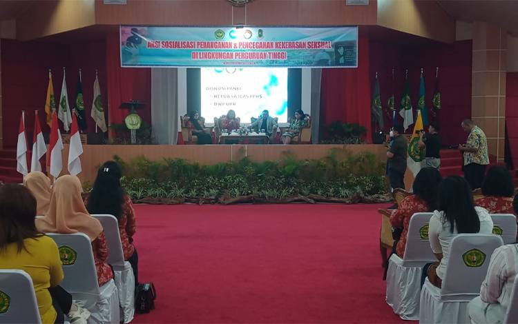 Sosialisasi penanganan dan pencegahan kekerasan seksual pada lingkungan perguruan tinggi di Aula Rahan, Lantai II, Kamis, 7 September 2023. (FOTO: IST)