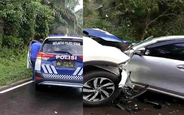 Mobil Satlantas Polres Kobar Terlibat Tabrakan Dengan Mobil Travel di Pembuang Hulu