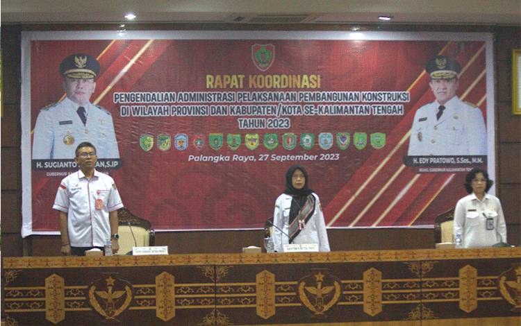 Rakor Pengendalian Administrasi Pelaksanaan Pembangunan Konstruksi, yang dilaksanakan di Aula Eka Hapakat Kantor Gubernur Kalteng, Rabu, 27 September 2023. (Foto: Istimewa)