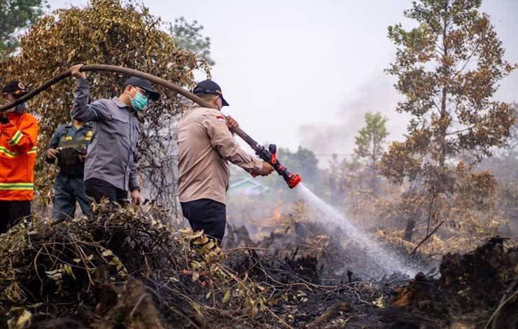 Wakil Menteri Kementerian (Wamen) Lingkungan Hidup dan Kehutanan ( KLHK ) Alue Dohong, saat memadamkan api Karhutla di Tumbang Nusa Kabupaten Pulang Pisau, Sabtu, 30 September 2023 (Foto:Istimewa)