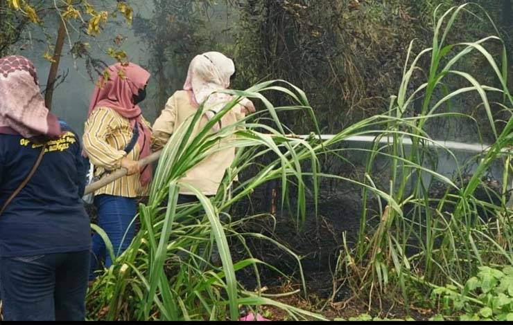 Lurah Kalampangan Bersama Anggota PKK Padamkan Karhutla di Jalan Kahuripan RW 4 demi Keselamatan Lahan Pertanian