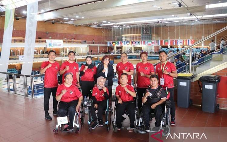 Timnas cabang olahraga Boccia National Paralympic Committee (NPC) Indonesia setelah mengikuti Kejuaraan Dunia Boccia 2023 di Povoa de Varzim, Portugal. ANTARA/HO- Humas NPC Indonesia.