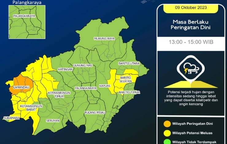 Wilayah Kalteng Berpotensi Hujan Sedang hingga Lebat dalam 3 Hari Kedepan