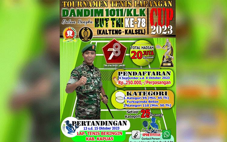 Semarakkan HUT ke-78 TNI, Kodim 1011 Kuala Kapuas akan Gelar Turnamen Tenis Lapangan Dandim Cup
