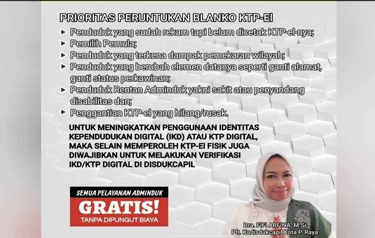 Dukcapil Palangka Raya Prioritaskan Blanko KTP untuk Sejumlah Kategori Penduduk