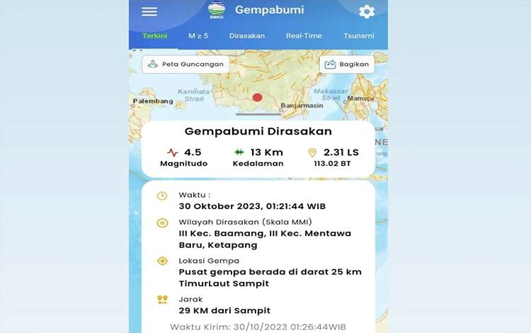 Gempa di Kotim Tidak Berpotensi Tsunami
