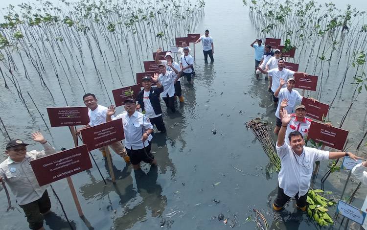 Wujudkan Net Zero Carbon, Loka POM Kobar dan Entitas Usaha Gelar Penanaman Mangrove