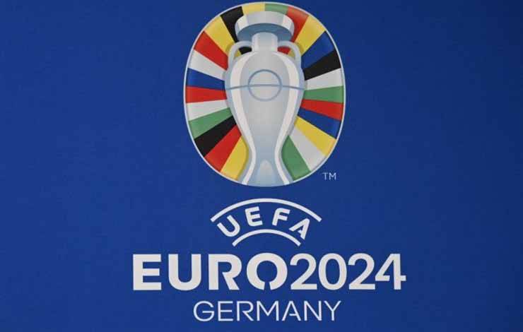 Logo kejuaraan sepak bola Euro 2024 (AFP/JOHN MACDOUGALL)