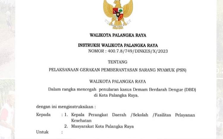 Pj Wali Kota Palangka Raya Terbitkan Instruksi Pemberantasan PSN