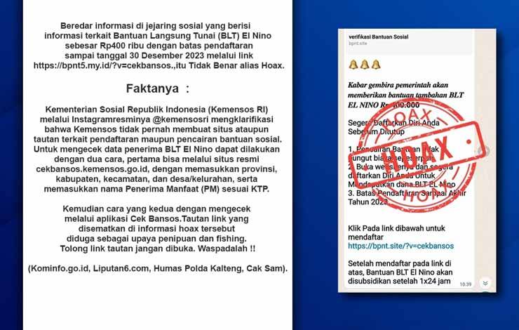 Informasi BLT El Nino Sebesar Rp 400 Ribu Ternyata Hoaks