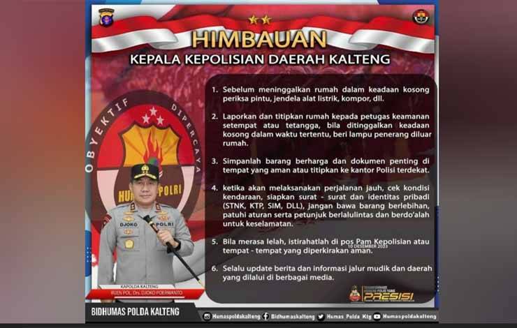Imbauan Kapolda Kalteng Menjelang Natal dan Tahun Baru 2024