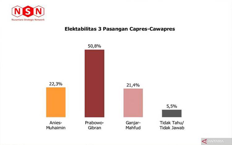 Survei NSN: Prabowo-Gibran Berpeluang Menang Satu Putaran