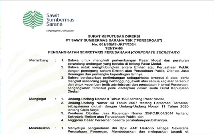 Deni Agustinus Damayanto Gantikan Jap Hartono sebagai Sekretaris Perusahaan SSMS