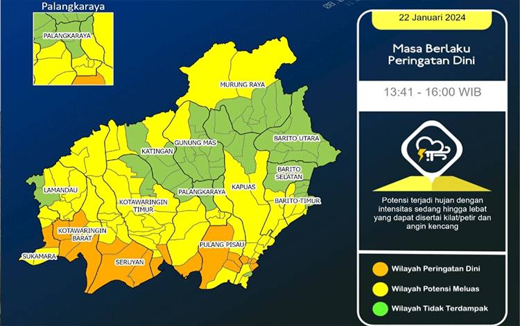 Seminggu Kedepan Hujan Lebat Berpotensi Terjadi di Kalimantan Tengah
