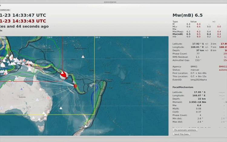 Gempa Bumi Bermagnitudo 6,5 Vanuatu Tidak Berdampak ke Indonesia