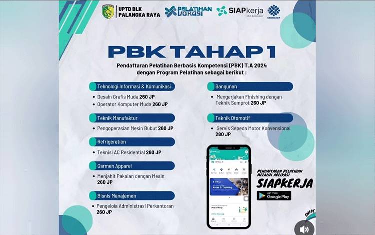 Pelatihan Berbasis Kompetensi Dibuka di Palangka Raya