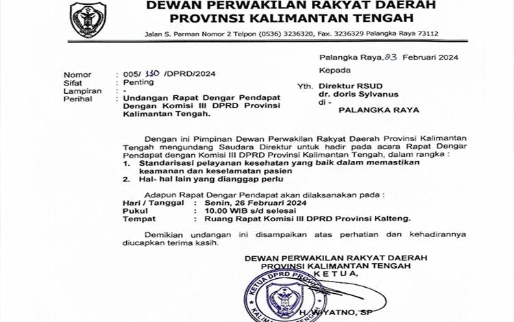 DPRD Kalteng Panggil Direktur RSUD Doris Sylvanus Terkait Kasus Kematian Bayi