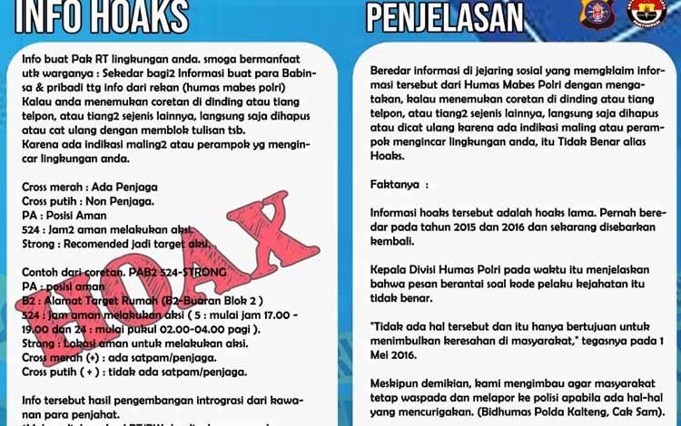 Bidhumas Polda Kalteng Nyatakan Hoaks Terhadap Informasi Coretan Dinding Jadi Target Perampokan