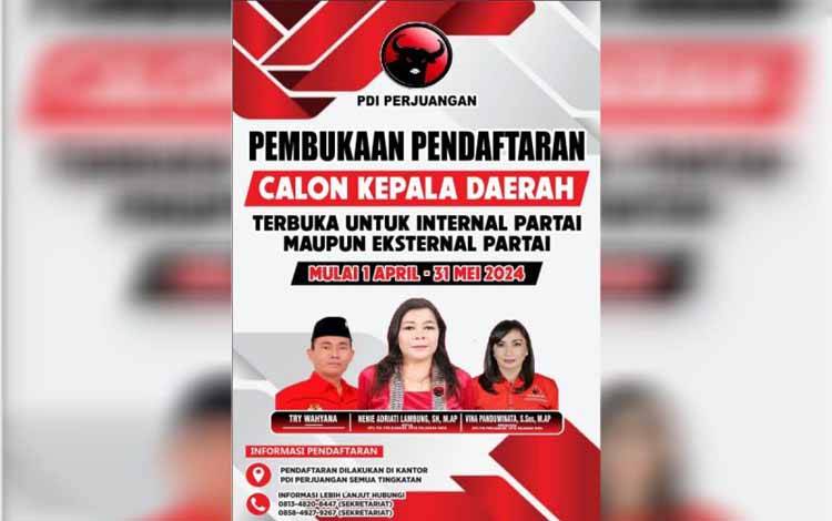 PDIP Palangka Raya Buka Pendaftaran Bakal Calon Wali Kota Pilkada 2024