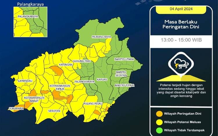 Hujan Lebat dan Agin Kencang Berpotensi Landa Kalteng Sepekan ke Depan