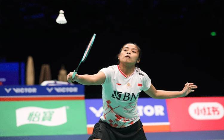 Tunggal putri Indonesia Gregoria Mariska Tunjung saat berlaga di babak perempat final Kejuaraan Bulu Tangkis Asia (BAC) 2024 di Ningbo, China, Jumat (12/4/2024). (ANTARA/HO/PP PBSI)
