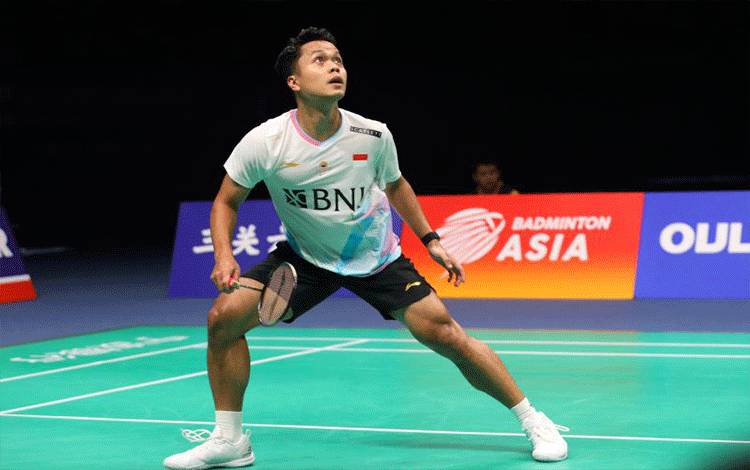 Tunggal putra Indonesia Anthony Sinisuka Ginting saat berlaga di babak perempat final Kejuaraan Bulu Tangkis Asia (BAC) 2024 di Ningbo, China, Jumat (12/4/2024). (ANTARA/HO/PP PBSI)