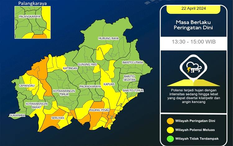Sepekan ke Depan Kalteng Berpotensi Hujan Intensitas Sedang Hingga Lebat