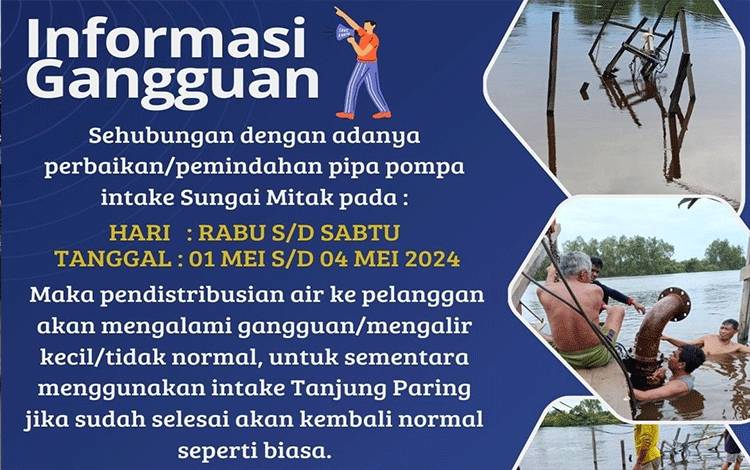 Perbaikan Pipa Intake, Distribusi Air PDAM Seruyan Terganggu