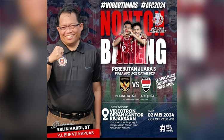 Videotron Simpang Tiga Jalan A Yani Kapuas Jadi Lokasi Nobar Timnas Indonesia U-23 Vs Irak U-23