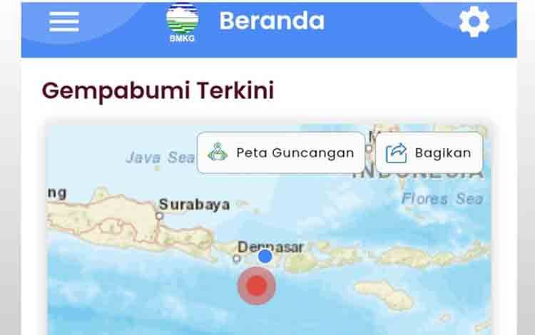 Gempa bumi bermagnitudo 5,2 pada pukul 05:09 WIB, yang berpusat di 97 kilometer Barat Daya Kabupaten Lombok Barat, dengan jarak 108 kilometer dari Kota Mataram, Provinsi Nusa Tenggara Barat, Rabu (8/5-2024). (ANTARA/HO-Laman BMKG)