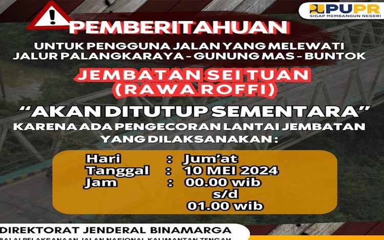 Jembatan Sei Tuan Rawa Roffi Ditutup Sementara karena Ada Pengecoran