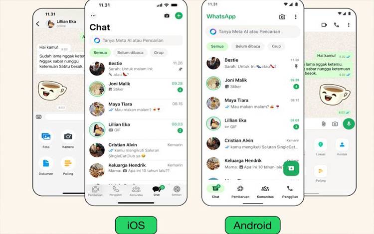 Tampilan desain terbaru aplikasi WhatsApp. (ANTARA/WhatsApp)