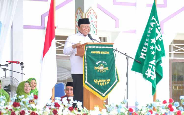 Wagub Kalteng, Edy Pratowo saat menyampaikan sambutannya di Gedung Lembaga Pengembangan Tilawatil Quran (LPTQ) Kabupaten Katingan, Rabu, 15 Mei 2024. (FOTO:FERY)